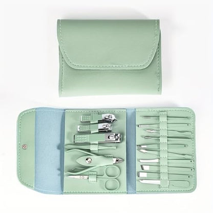 Nail Kit Clippers Pedicure Tools for Feet-Professional Travel Nail Kit 16pcs Grooming Kit Portable Case - color: 16 Green Items