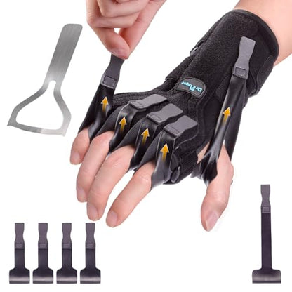Radial Nerve Palsy Splint Brace for Wrist drop, 5 Fingers Extension, Stroke Patient Recovery, Finger Limp, Crutch Palsy, MCP Arthroplasty, for both Left and Right Hand - Black - color: Black