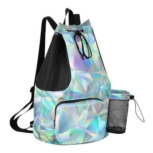 Drawstring Climbing Gym Bag With Pockets Drawstring Backpack with Wet Dry Compartments Holographic Shine Pattern Colorful