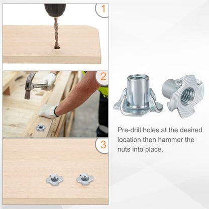 HARFINGTON 5/16x14mm T-Nuts 4 Pronged Tee Nut 0.83" x 0.55" Fully Thread Carbon Steel Inserts for Wood, Rock Climbing Holds, Cabinetry, Furniture 50pcs - size: 5/16" x 0.55" x 0.83" x 0.55"