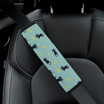 Universal Soft and Comfortable Seat Belt Cover for Adults and Children, Most Cars, 2 Pack Night Sky Stars Yellow Moon Cartoon Black Cat Seat Belt Covers Cushion Neck and Shoulder Support - color: Pattern 370