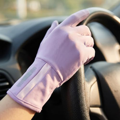 Protection Fingerless Gloves for Women - Sun Protection Driving, Riding Gloves with Touchscreen Non-Slip Grip - color: Deep Purple