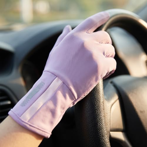 Protection Fingerless Gloves for Women - Sun Protection Driving, Riding Gloves with Touchscreen Non-Slip Grip - color: Beige