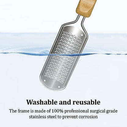 Foot Rasp Callus Remover - Pedicure Scrubber for Cracked Feet, Heel - Professional Stainless Steel File - Remove Dead Skin Corns with Wooden Handle - style: Fine-Grained Rasp