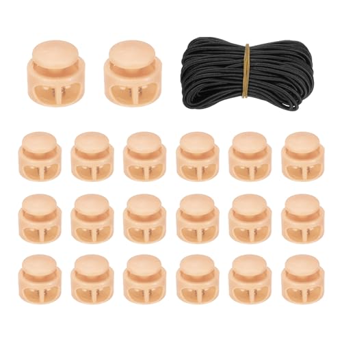 uxcell 20 Pcs Double Hole Cord Locks with 32.8 ft Elastic Cord, 17mm Nylon Spring Toggle Stopper Clip for Backpack Shoelaces Drawstring Paracord Pants, Khaki - color: Khaki, size: 17mm