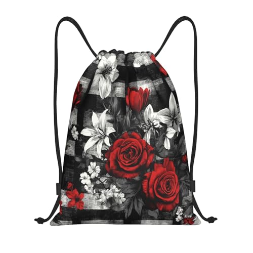 Drawstring Sports Backpacks - Lightweight Swim Gym Bags for Women Men String Sackpack for Beach Travel Yoga(Medium, Red Roses Daisy) - color: Red Roses Daisy, size: Medium