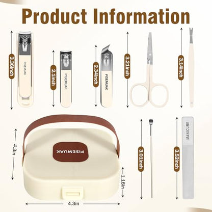Manicure Kit, Portable Nail Kit with Travel Case, Stainless Steel Nail Clipper Set for Men Women, Includes 2 Clippers, Scissors, Tweezers, File, Cuticle Pusher & Cleaner