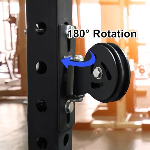 Cable Pulley System for Squat Racks – Fits 5/8" with Extended Slot Design, Heavy-Duty 180° Swivel Pulley for Smooth Gliding and Full-Body Workouts in Home Gyms
