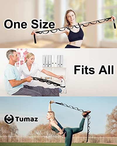 Tumaz Stretching Strap, 10-Loop Non-Elastic Yoga Strap | Designed for stretching, yoga, Pilates and rehab with 10 loops, durable webbing and a longer 79-inch design - color: Black Classic, size: Value-Upgrade