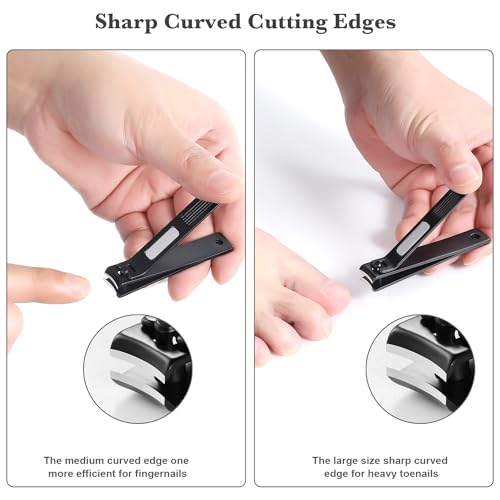 Nail Clippers Manicure Set, Toenail Clippers and Fingernail Clippers, Sharp and Durable Stainless Steel Nail Cutter w/Metal Case for Men and Women, Black
