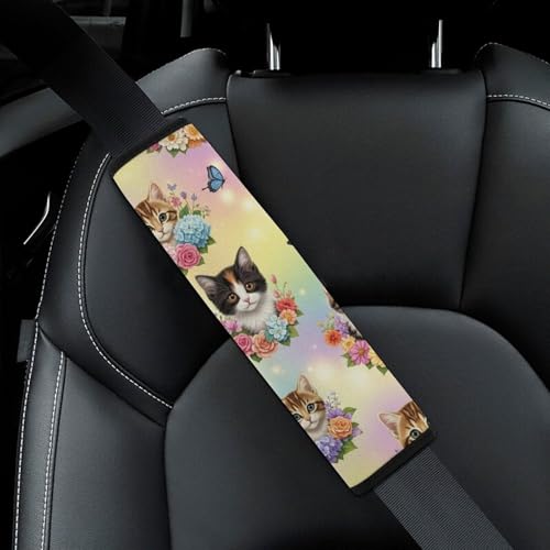 2 Pack Universal Fit Seat Belt Shoulder Pad for Kids, Car Seats Pushchair Strollers High Chair Pushchair, Cute Cat Floral Art Shoulder Protector, Anti-Slip Pad - color: Pattern 883