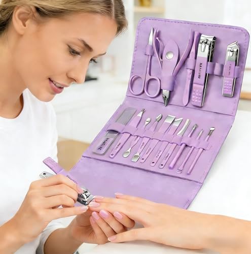 16pcs Stainless Steel Nail Care Tools Grooming Kit | Nail Clipper Set,Manicure and Pedicure kit,Luxurious Travel Case nail clippers Thick Nails Men Women Gift