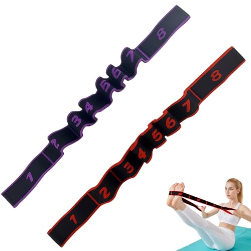 2PCS Fitness Resistance Band with Handles, Numbered 8 Segment Stretch Resistance Bands, Adjustable Stretching Exercise Band for Full Body Workout & Body Shaping - color: red+purple