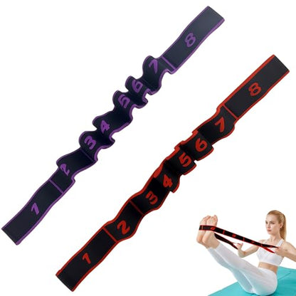 2PCS Fitness Resistance Band with Handles, Numbered 8 Segment Stretch Resistance Bands, Adjustable Stretching Exercise Band for Full Body Workout & Body Shaping - color: red+purple