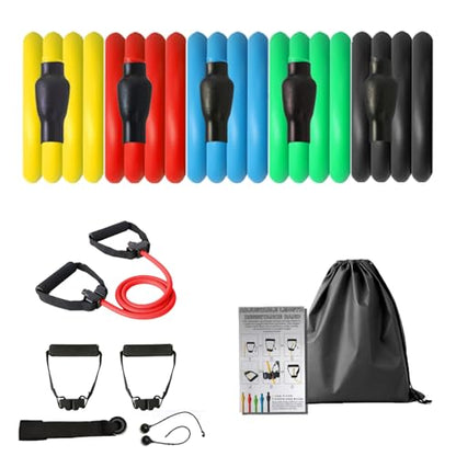 ZHIAMZ Exercise Bands with Handles, Resistance Tube & Door Anchor | Physical Therapy & Rehab, Natural Rubber Tube, Adjustable, D-Handles, Strength, Pilates, Workout - color: 5-IN-1 band-150lbs