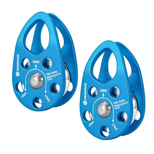 Micro Mobile Pulley 30KN/6746lb Mobile Single Pulley Cheek Shaped for Max Rope 12mm Rope for Climbing, Rescue Lifting,Hitch Tending (Blue-Pack of 2) - color: Blue-Pack of 2