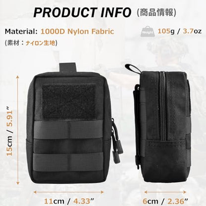 Azarxis Molle Pouches, Tactical Compact EDC Small Utility Pouch Waist Bags Sundries Storage Admin Organize Gear Gadget for Military Backpack - color: #03 Black - 5.91"x4.33" - 2 Pack
