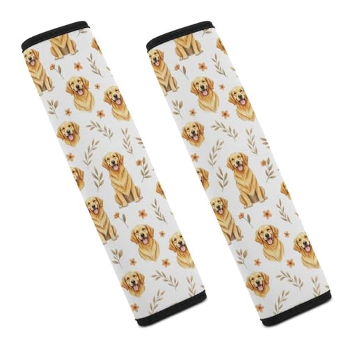 2PCS Universal Soft and Comfortable Seat Belt Cover for Kids, All Vehicles, Golden Retriever Flroal Shoulder Protector, Comfortable Driving - color: Pattern 1128