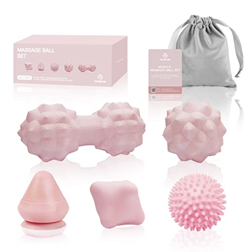 Massage Ball Set for Myofascial Trigger Point Release & Deep Tissue Massage, Firm/Soft Mountable Self/Peanut/Spiky/Hand Exercise Ball