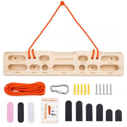 WodGod Radiata Pine Hangboard Non-Slip Portable Wood Climbing Fingerboard, 8 Grip Positions Portable Wall Mount & Hanging Finger Strength Trainer for Rock Climbing, All Skill Levels