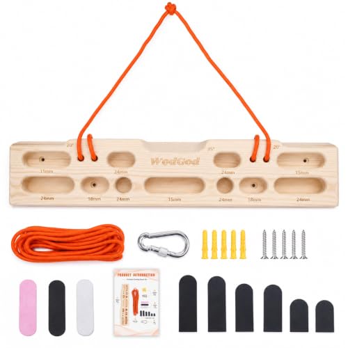 WodGod Radiata Pine Hangboard Non-Slip Portable Wood Climbing Fingerboard, 8 Grip Positions Portable Wall Mount & Hanging Finger Strength Trainer for Rock Climbing, All Skill Levels