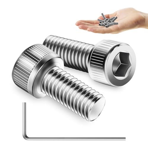 Mywish (50Sets) M5 Screw Kit, M5 x 12mm Socket Head Cap Screws Bolts, 304 Stainless Steel Allen Socket Hex Drive Bolts, Bright Finish M5 Screws with Nuts and Washers & Hex Spanner - size: M5 x 12mm