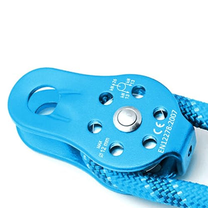 Climbing Pulley 26KN, Aluminum Single Rope Micro Block, Blue | Rescue Hauling Device for Rappelling Arborist Rigging & Mountaineering, Bearing Rotation, Hitch Hole Fixed Outdoor Gear - color: Blue