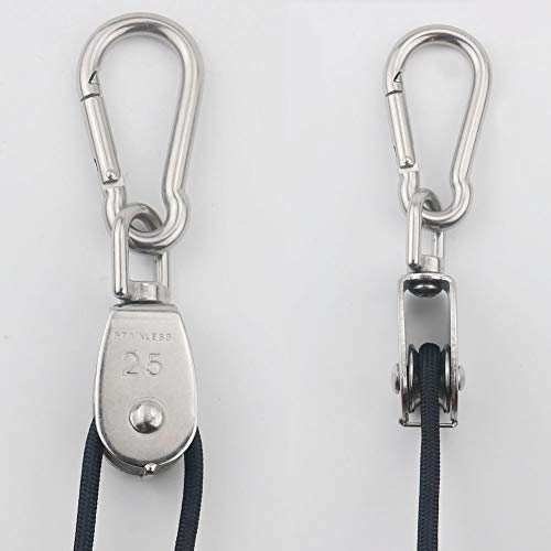 TooTaci 2pcs M25 Crane Pulley Block, Heavy Duty Pulley System for Lifting, 304 Stainless Steel Swivel Hook Single Pulley Wheel with 20M(6mm) Nylon Rope & 2pcs Spring Snap Hook | Heavy Duty Swivel Hook Single Pulley Wheel with 20M(6mm) Nylon Rope & 2pcs Sp