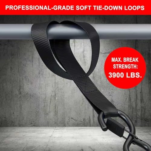 6 Pack Soft Loop Tie Down Straps, 3900 lbs Break Strength Heavy Duty Motorcycle Handlebar Straps for ATV, UTV, Dirt Bike, Trailer, Truck Bed, Kayak – Reliable Transport & Hauling