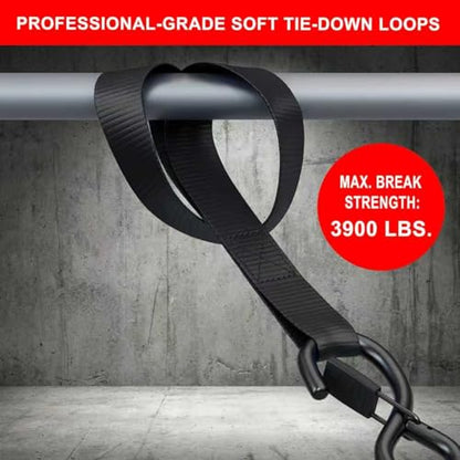 6 Pack Soft Loop Tie Down Straps, 3900 lbs Break Strength Heavy Duty Motorcycle Handlebar Straps for ATV, UTV, Dirt Bike, Trailer, Truck Bed, Kayak – Reliable Transport & Hauling