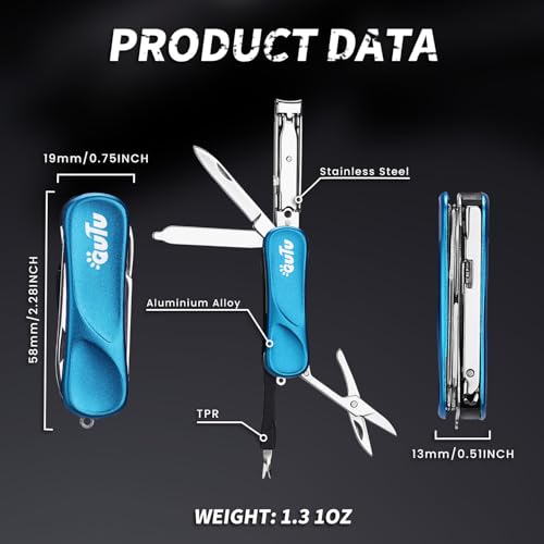 OUTU Keychain Nail Clippers Multitool, 7 in 1 EDC Utility Tool with Nail Clipper, Scissors, Manicure Sets Gifts for Him Men Husband Dad Boyfriend (Blue) - size: Blue