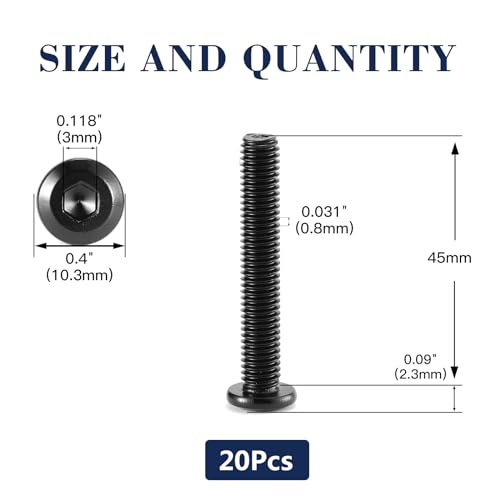 M5 x 45mm 20Pcs Flat Head Hex Socket Cap Screws Bolts, 304 Stainless Steel 18-8, Full Thread, Black Oxide by SG TZH (with Hex Spanner) - size: M5 x 45mm