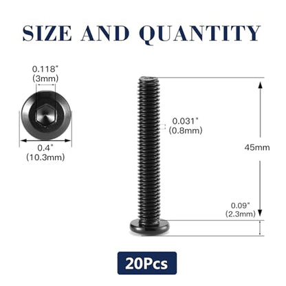 M5 x 45mm 20Pcs Flat Head Hex Socket Cap Screws Bolts, 304 Stainless Steel 18-8, Full Thread, Black Oxide by SG TZH (with Hex Spanner) - size: M5 x 45mm