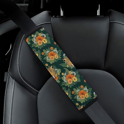 1 Pair Leopard Tropical Leaves Cheetah Animal Seat Belt Shoulder Pad Soft Padded Seat Belt Cushion for Adult Use, Stroller Pushchair High Chair, Pressure Relief - color: Pattern 1233
