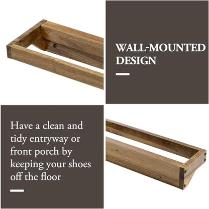 MyGift Set of 4 Premium Acacia Wood Wall Hanging Shoe Rack, Wall Mounted Space Saving Footwear Storage System for Closet, Mudroom, Entryway, Holds 8 Pairs - color: Acacia Wood