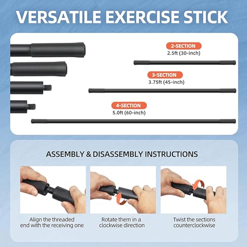 Ymiko Bar Multifunctional Stretching Stick with 4 Steel Bars Non Slip Handles for Shoulder Mobility Flexibility Balance Training Fitness