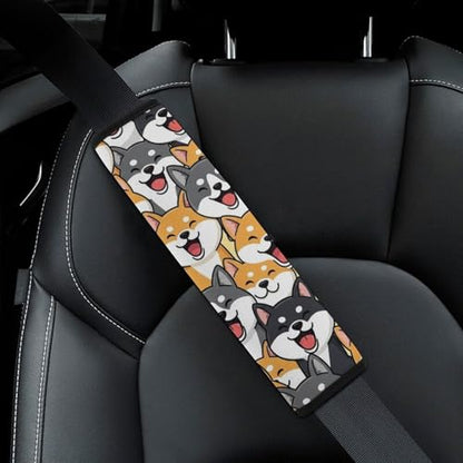 Soft Padded Car Seat Straps Shoulder Pads for Elderly Support, All Vehicles, 1 Pair Cute Shiba Inu Cartoon Dog Faces Shoulder Protector Anti-Slip Pad - color: Pattern 366