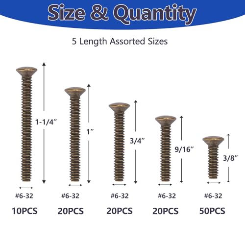 120 pcs Wall Plate Screws, Bronze Outlet Screws 6-32 Thread Light Electrical Cover Panel Switch Plate Screws 5 Length Sizes (3/8", 9/16", 3/4", 1", 1.2") - color: Bronze, size: 3/8", 9/16", 3/4", 1", 1.2"