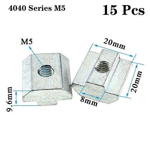15pcs 4040 Series Sliding T Nuts Metric M5 Thread Slide in Hammer Head T-Nut for Standard 8mm T-Slot Aluminum Extrusion Profile （4040 Series M5） - size: 4040 Series M5