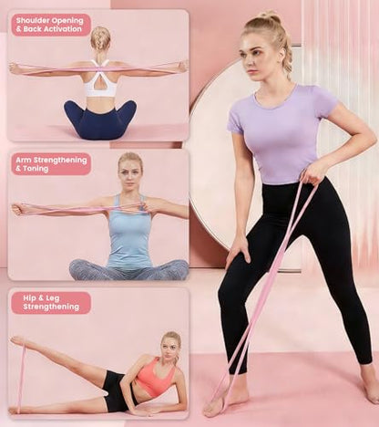 Resistance Bands with Handles, 2 Pcs Figure 8 Exercise Bands for Arm, Back and Shoulder Training, Elastic Fitness Bands for Strength Training, Stretching, Yoga and Home Workouts - color: Pink+Grey