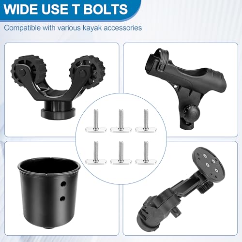 T Bolts for Kayak Track/Rail, Kayak Track Mount Accessories Screws 1 Inch Long, Nuts 1/2 Inch Wide, Kayak Hardware T-Slot Bolts 6 Pack - size: 1 Inch