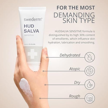 swederm Hudsalva Sensitive Eczema Hand Cream 3.38 Oz - Soothing and Moisturizing Hands and Foot Cream - Healing Ointment with Glycerine - Nourishes & Repair for Dry Skin and Callus - Quickly Absorbing - size: 3.37 Fl Oz (Pack of 1)