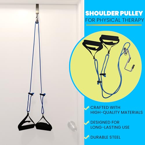 Shoulder Pulley for Physical Therapy - Shoulder Pain Relief | Exercise Equipment for Home Workouts | Pulleys for Shoulder Rehab Over Door|Foam Handles w/Fastening Tape|Rotator Cuff, Stroke & Arthritis