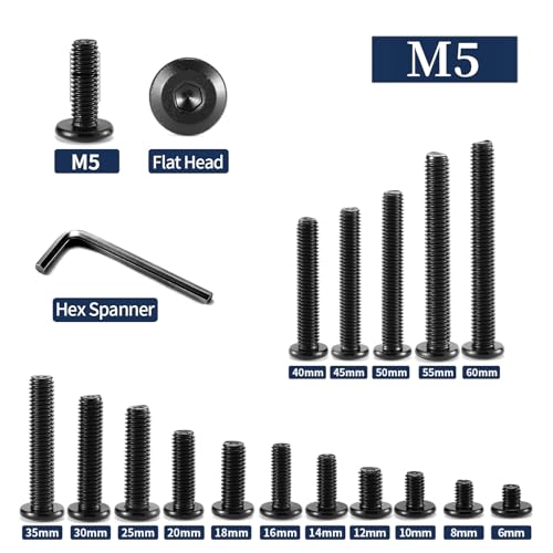 M5 x 20mm 20Pcs Flat Head Hex Socket Cap Screws Bolts, 304 Stainless Steel 18-8, Full Thread, Black Oxide by SG TZH (with Hex Spanner) - size: M5 x 20mm
