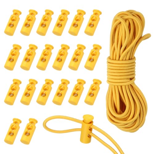 uxcell 20 Pcs Plastic Cord Locks & 16 ft Elastic Cord, Double-Hole Toggles for Drawstrings End Stopper Fastener Slider Toggles Clip for Shoelaces Backpacks Replacement, Yellow - color: Yellow