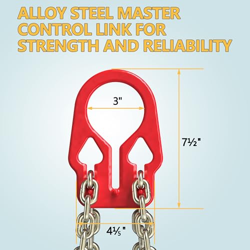 Lifting Chains with Adjuster Hooks, 5/16 Inch x 10 Ft, 7000lbs / 3.18 Tons, Heavy Duty Industrial Chain Slings for Engine Hoist with 2 Legs Grab Hook