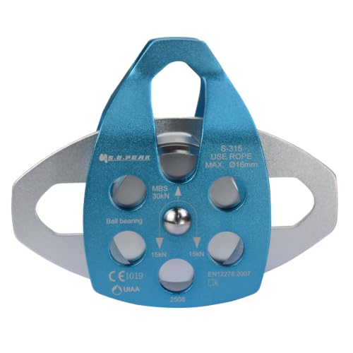 SEPEAK CE&UIAA 30kN Large Rescue Climbing Pulley Double Sheave with Swing Plate Climbing&Rock Lifting Blue - color: Blue