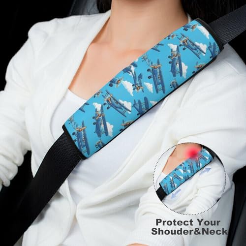 2 Piece Universal Fit Seat Belt Cover for Adult Use, Most Cars, Airplane Pilot Plane Aircraft Sky Blue Seat Belt Covers Cushion, Shock Absorption - color: Pattern 321