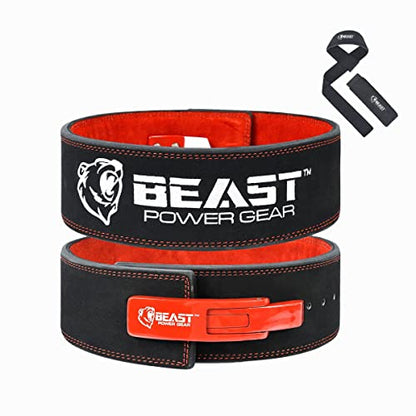 Beast Power Gear Weight Lifting Belt Lever Buckle 10MM 13MM Thick & 4 Inches Free Strap Weightlifting, Powerlifting, Deadlifts, Squats Men Women - color: Black/Red, size: Medium