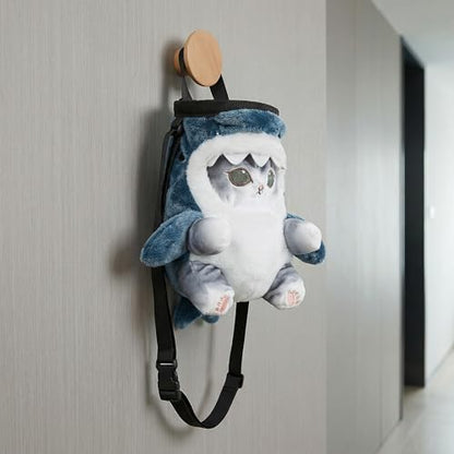 Cat Rock Climbing Chalk Bag, Fun Plush Animal Chalk Pouch with Drawstring, Adjustable Waist Belt for Indoor Outdoor Bouldering Sport Climbing - style: Large Grey Shark Cat